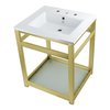 Fauceture VWP2522W8B7 25-Inch Ceramic Console Sink (8-Inch, 3-Hole), White/Brushed Brass VWP2522W8B7